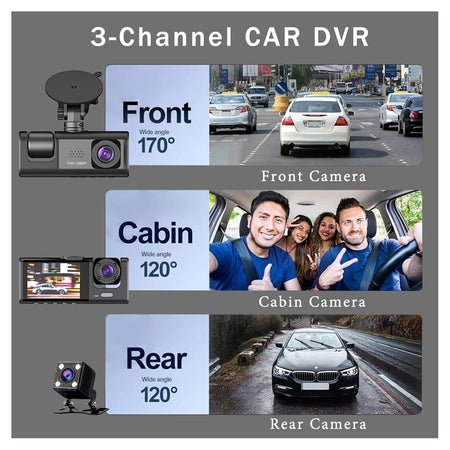 Dash Cam Telecamera A 3 Vie Anteriore Dvr Auto A 3ch Hd 1080p Registratore Videocamera