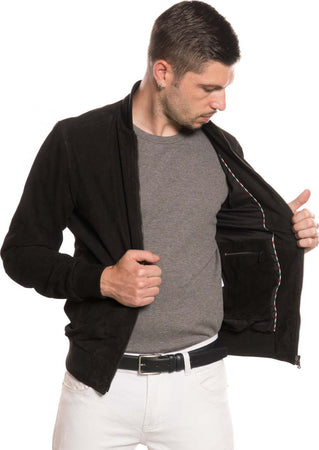 David---Bomber-Uomo-Nero-in-vera-pelle-camoscio