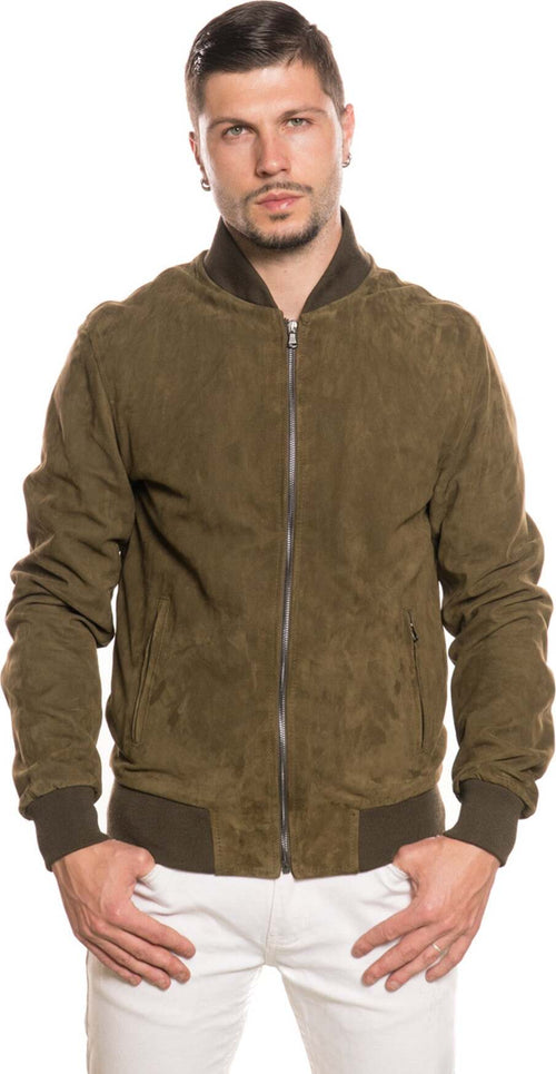 David---Bomber-Uomo-Verde-Chiaro-in-vera-pelle-camoscio