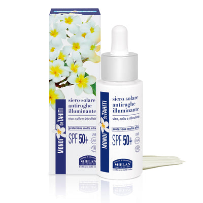 Helan Monoï de Tahiti - Siero Viso Antirughe Idratante con Vitamina C e E, Skincare con Protezione Solare 50+ Viso Tutela Collagene contro Luce Blu, Siero Illuminante Viso Make Up Skin Care 2in1 30 ml - Naturopatica shop & therapy