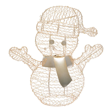 Pupazzo di neve "Merry Christmas" color champagne luminoso con MicroLed a luce calda da h30 cm