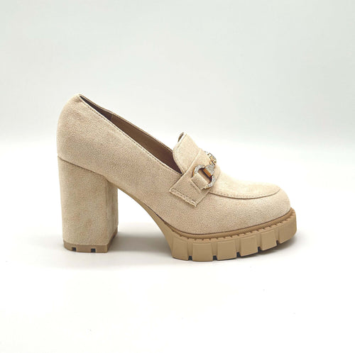 Dècolletè Donna Con Plateau E Gioiello Scarpe Tacco Quadrato Ecopelle In Camoscio Tiffany