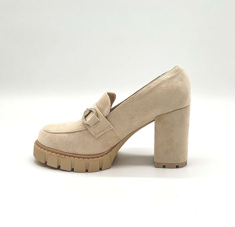 Dècolletè Donna Con Plateau E Gioiello Scarpe Tacco Quadrato Ecopelle In Camoscio Tiffany