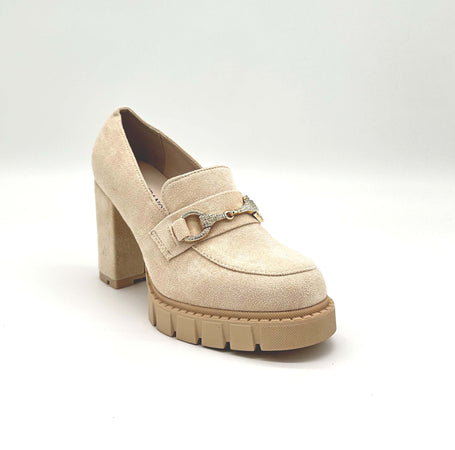 Dècolletè Donna Con Plateau E Gioiello Scarpe Tacco Quadrato Ecopelle In Camoscio Tiffany