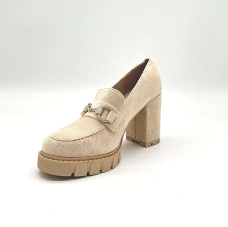Dècolletè Donna Con Plateau E Gioiello Scarpe Tacco Quadrato Ecopelle In Camoscio Tiffany