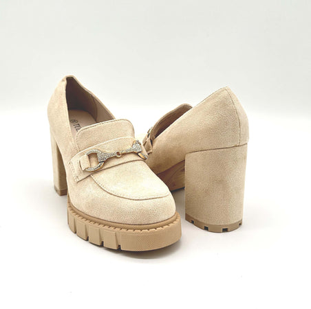 Dècolletè Donna Con Plateau E Gioiello Scarpe Tacco Quadrato Ecopelle In Camoscio Tiffany