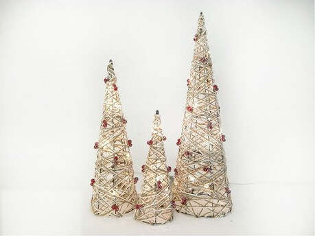 Decoro-General-Trade-455527-Set-3-coni-Innevati-con-bacche-Luci-Assort