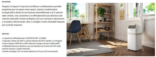 De'Longhi Pinguino Compact ES72 CLASS Condizionatore Portatile Silenzioso 8.300B