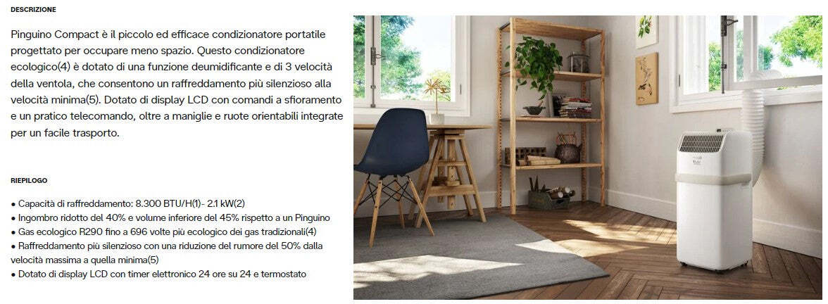 De'Longhi Pinguino Compact ES72 CLASS Condizionatore Portatile Silenzioso 8.300B