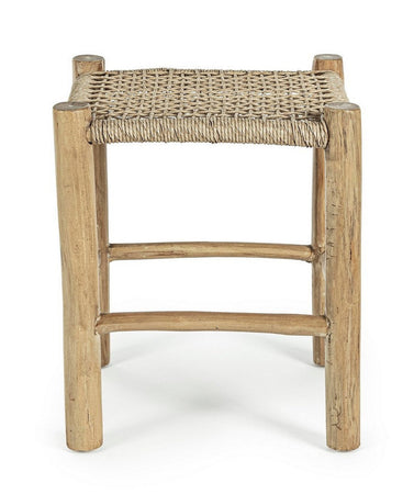 Sgabello "Lampok" con struttura in rami di teak, intreccio in fibra sintetica, per esterno