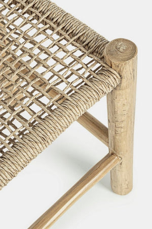 Sgabello "Lampok" con struttura in rami di teak, intreccio in fibra sintetica, per esterno