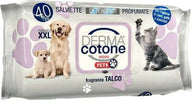 Dermacotone-SALVIETTINE-PETS-400-PEZZI-TALCO-per-cani,-gatti,-animali-da-compagnia,-casa-pulita,-igiene-animali,-pet-friendly,-aroma-talco-con-aloea