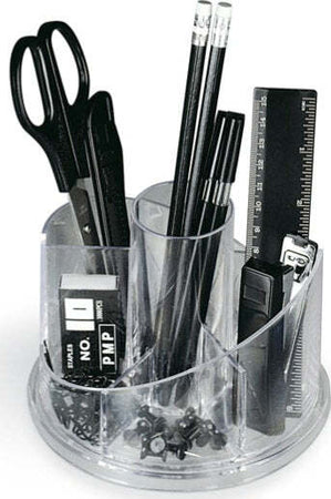 Desk set girevole portatutto - plexiglass - 13x16x12 cm - accessori inclusi - trasparente - Lebez Cancelleria e prodotti per ufficio/Archivio ufficio e accessori per scrivania/Accessori da scrivania e archiviazione/Vaschette portacorrispondenza Eurocartuccia - Pavullo, Commerciovirtuoso.it