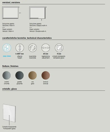 Parete Doccia Walk In H200 Anticalcare 8mm Trasparente Profili Grafite - Shopbagno.it