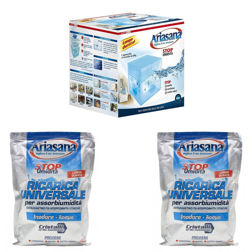Deumidificatore Ariasana kit vaschetta con due ricariche assorbi umidità da 450 gr