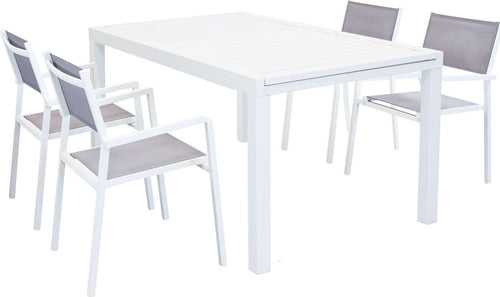 DEXTER---set-tavolo-160/240x90-struttura-e-piano-in-alluminio-compreso-di-4-sedute-Bianco-Milani-Home