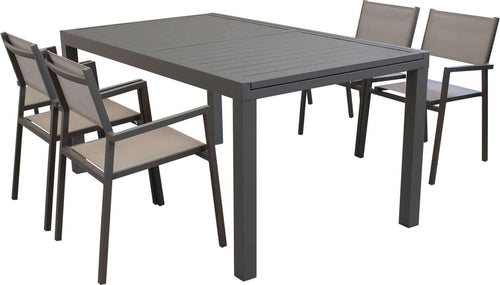 DEXTER---set-tavolo-160/240x90-struttura-e-piano-in-alluminio-compreso-di-4-sedute-Taupe-Milani-Home