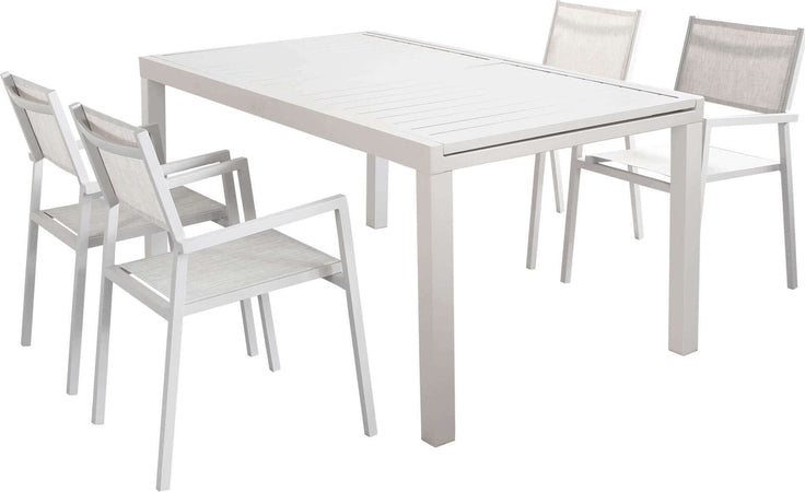 DEXTER---set-tavolo-160/240x90-struttura-e-piano-in-alluminio-compreso-di-4-sedute-Tortora-Milani-Home