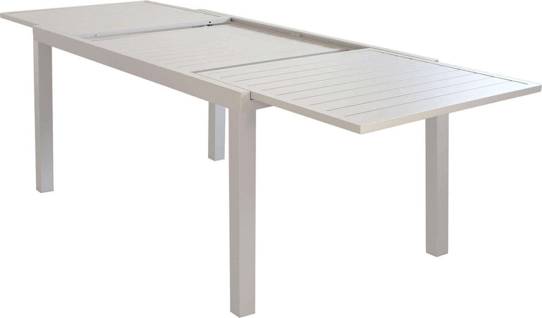 DEXTER---set-tavolo-160/240x90-struttura-e-piano-in-alluminio-compreso-di-4-sedute-Tortora-Milani-Home