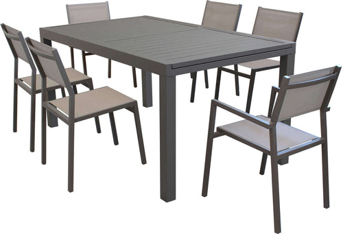 DEXTER---set-tavolo-160/240x90-struttura-e-piano-in-alluminio-compreso-di-6-sedute-Taupe-Milani-Home