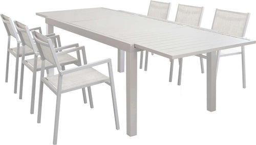 DEXTER---set-tavolo-160/240x90-struttura-e-piano-in-alluminio-compreso-di-6-sedute-Tortora-Milani-Home