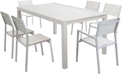 DEXTER---set-tavolo-160/240x90-struttura-e-piano-in-alluminio-compreso-di-6-sedute-Tortora-Milani-Home