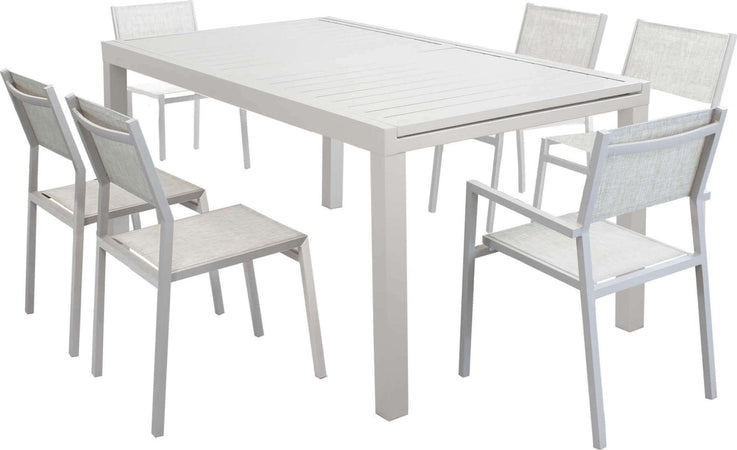 DEXTER---set-tavolo-160/240x90-struttura-e-piano-in-alluminio-compreso-di-6-sedute-Tortora-Milani-Home