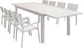 DEXTER---set-tavolo-160/240x90-struttura-e-piano-in-alluminio-compreso-di-8-sedute-Tortora-Milani-Home
