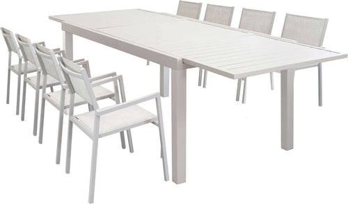 DEXTER---set-tavolo-160/240x90-struttura-e-piano-in-alluminio-compreso-di-8-sedute-Tortora-Milani-Home