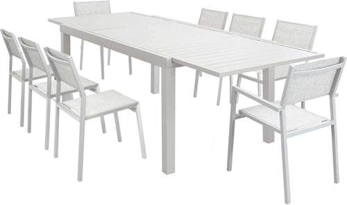 DEXTER---set-tavolo-160/240x90-struttura-e-piano-in-alluminio-compreso-di-8-sedute-Tortora-Milani-Home