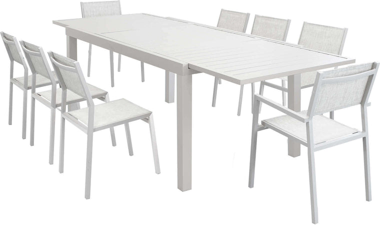 DEXTER---set-tavolo-160/240x90-struttura-e-piano-in-alluminio-compreso-di-8-sedute-Tortora-Milani-Home