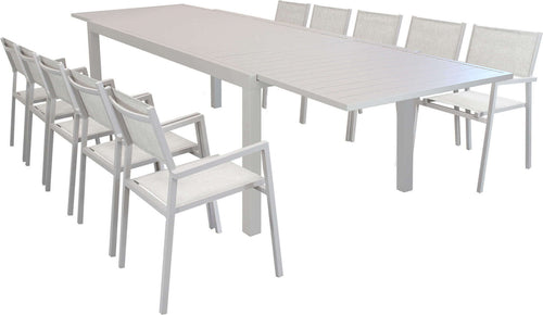 DEXTER---set-tavolo-200/300x100-struttura-e-piano-in-alluminio-compreso-di-10-sedute-Tortora-Milani-Home