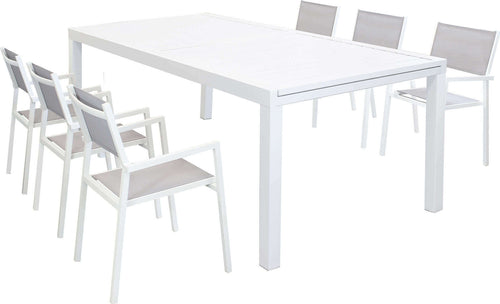 DEXTER---set-tavolo-200/300x100-struttura-e-piano-in-alluminio-compreso-di-6-sedute-Bianco-Milani-Home