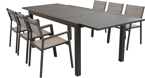 DEXTER---set-tavolo-200/300x100-struttura-e-piano-in-alluminio-compreso-di-6-sedute-Taupe-Milani-Home