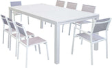 DEXTER---set-tavolo-200/300x100-struttura-e-piano-in-alluminio-compreso-di-8-sedute-Bianco-Milani-Home