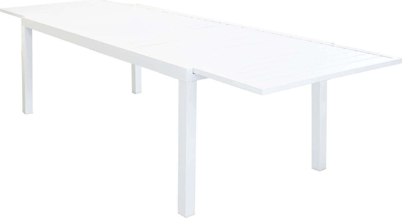 DEXTER---set-tavolo-200/300x100-struttura-e-piano-in-alluminio-compreso-di-8-sedute-Bianco-Milani-Home