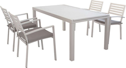 DEXTER---set-tavolo-da-giardino-allungabile-160/240x90-compreso-di-4-poltrone-in-alluminio-Tortora-Milani-Home