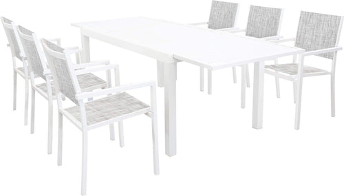 DEXTER---set-tavolo-da-giardino-allungabile-160/240x90-compreso-di-6-poltrone-in-alluminio-Bianco-Milani-Home