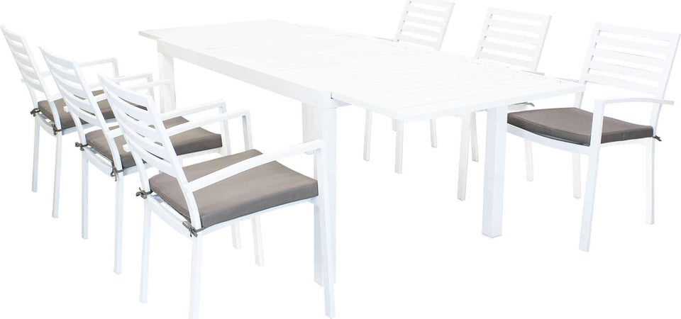 DEXTER---set-tavolo-da-giardino-allungabile-160/240x90-compreso-di-6-poltrone-in-alluminio-Bianco-Milani-Home