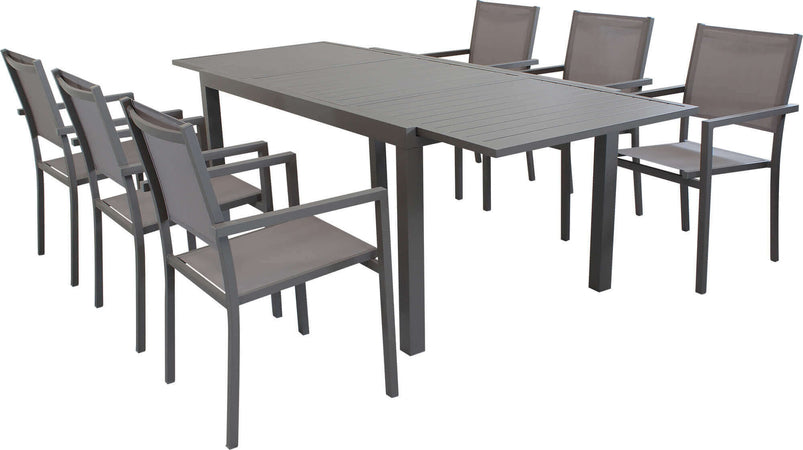 DEXTER---set-tavolo-da-giardino-allungabile-160/240x90-compreso-di-6-poltrone-in-alluminio-Taupe-Milani-Home