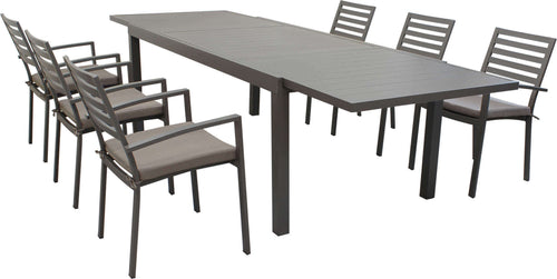 DEXTER---set-tavolo-da-giardino-allungabile-160/240x90-compreso-di-6-poltrone-in-alluminio-Taupe-Milani-Home