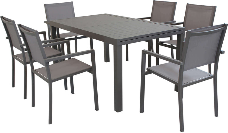DEXTER---set-tavolo-da-giardino-allungabile-160/240x90-compreso-di-6-poltrone-in-alluminio-Taupe-Milani-Home