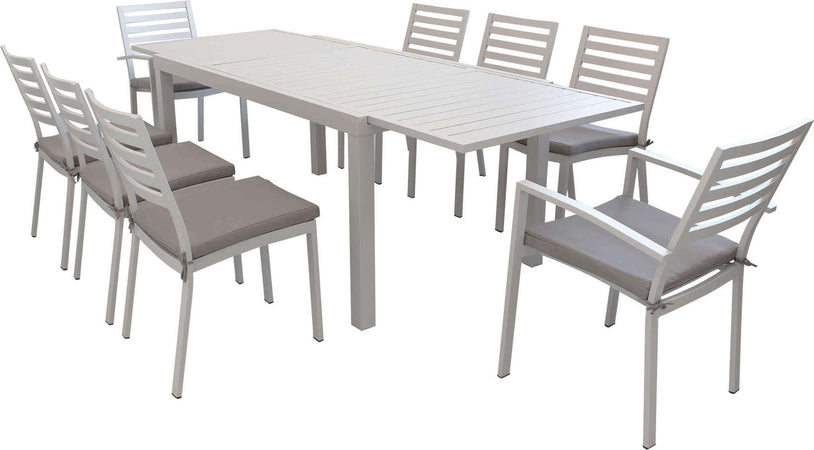 DEXTER - set tavolo da giardino allungabile 160/240x90 compreso di 6 sedie e 2 poltrone in alluminio Tortora