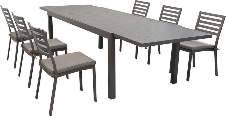 DEXTER---set-tavolo-da-giardino-allungabile-160/240x90-compreso-di-6-sedie-in-alluminio-Taupe-Milani-Home