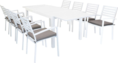 DEXTER---set-tavolo-da-giardino-allungabile-160/240x90-compreso-di-8-poltrone-in-alluminio-Bianco-Milani-Home