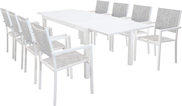 DEXTER---set-tavolo-da-giardino-allungabile-160/240x90-compreso-di-8-poltrone-in-alluminio-Bianco-Milani-Home