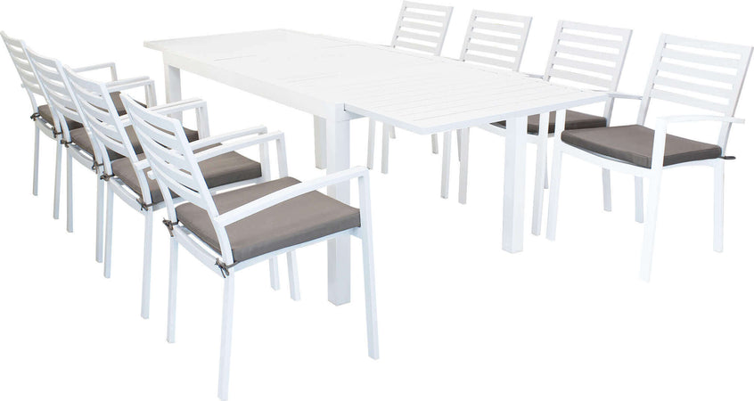 DEXTER---set-tavolo-da-giardino-allungabile-160/240x90-compreso-di-8-poltrone-in-alluminio-Bianco-Milani-Home
