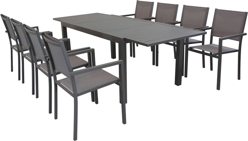 DEXTER---set-tavolo-da-giardino-allungabile-160/240x90-compreso-di-8-poltrone-in-alluminio-Taupe-Milani-Home