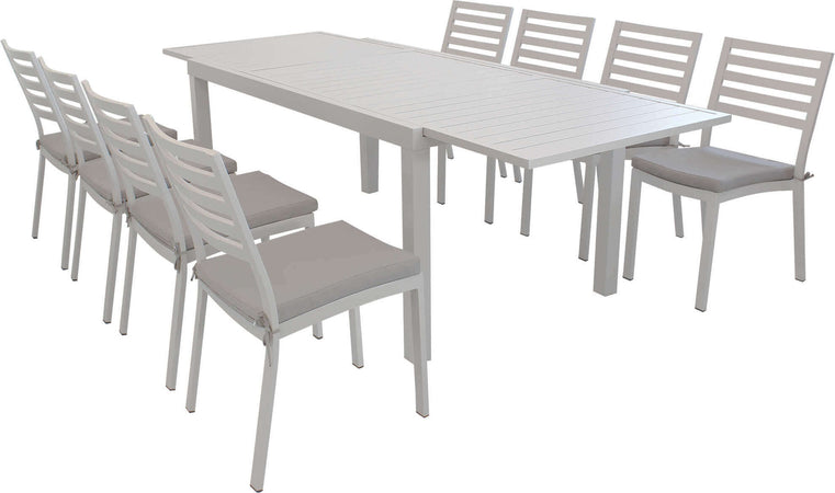 DEXTER---set-tavolo-da-giardino-allungabile-160/240x90-compreso-di-8-sedie-in-alluminio-Tortora-Milani-Home