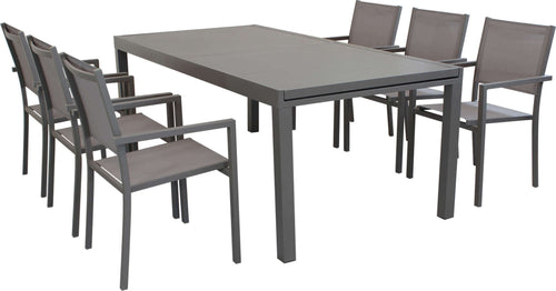 DEXTER---set-tavolo-da-giardino-allungabile-200/300x100-compreso-di-6-poltrone-in-alluminio-Taupe-Milani-Home